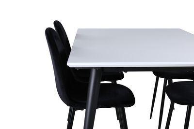 Venture Home Jimmy & Polar Rektangulärt Matbord 150 x 90 Vit + 4 st Matstolar Svart