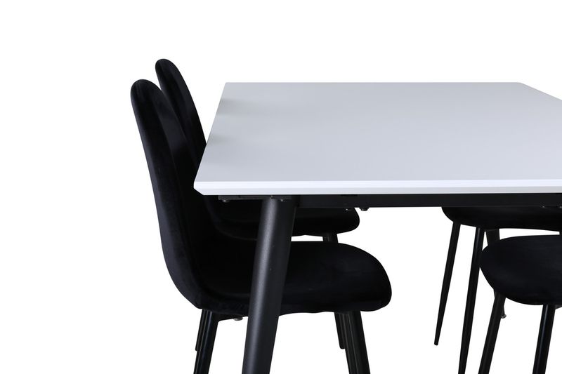 Venture Home Jimmy & Polar Rektangulärt Matbord 150 x 90 Vit + 4 st Matstolar Svart
