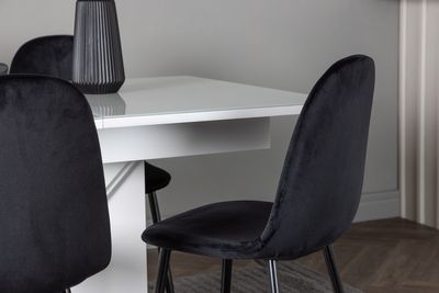 Venture Home Polar & Pluto 4 st Matstolar Svart + Rektangulärt Matbord 120 x 90 Vit