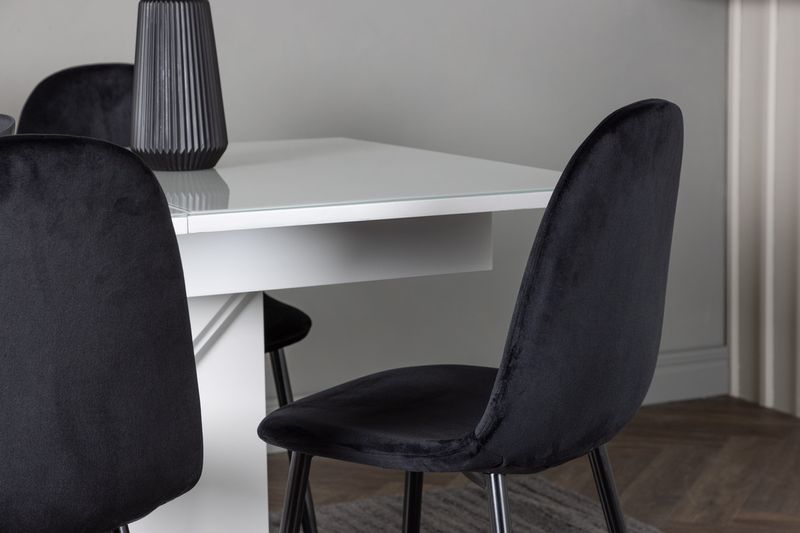Venture Home Polar & Pluto 4 st Matstolar Svart + Rektangulärt Matbord 120 x 90 Vit