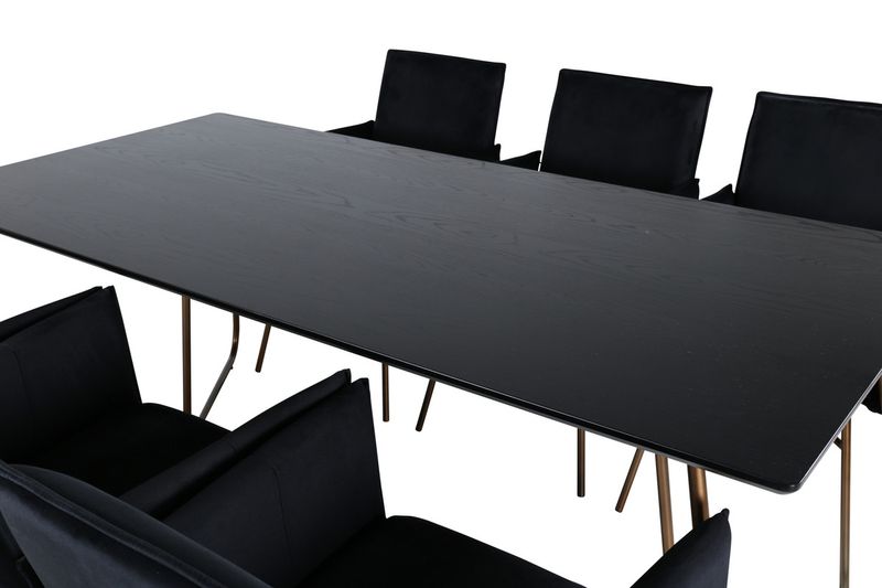 Venture Home Petra Rektangulärt Matbord 190 x 90 Svart + 6 st Matstolar Svart