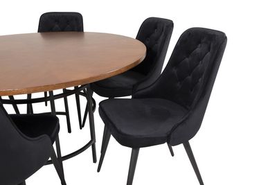Venture Home Copenhagen & Velvet Deluxe Runt Matbord ⌀140 Brun + 6 st Matstolar Svart