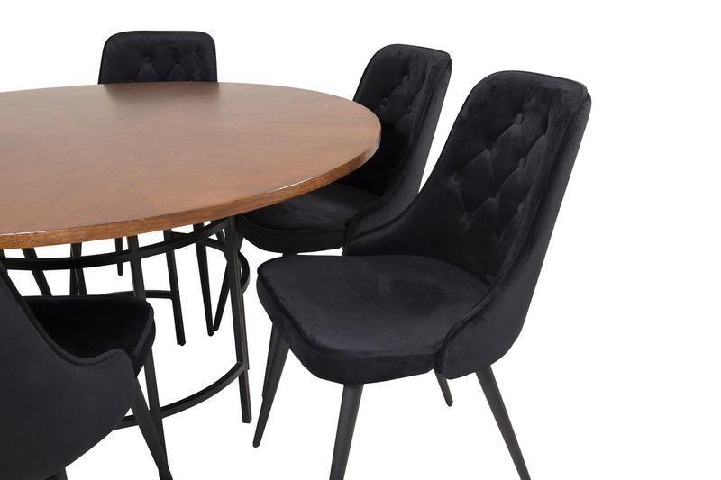 Venture Home Copenhagen & Velvet Deluxe Runt Matbord ⌀140 Brun + 6 st Matstolar Svart