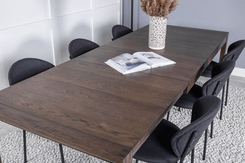 Venture Home Slider & Vault Rektangulärt Matbord 170 x 95 Natur + Matstolar 6-pack Svart