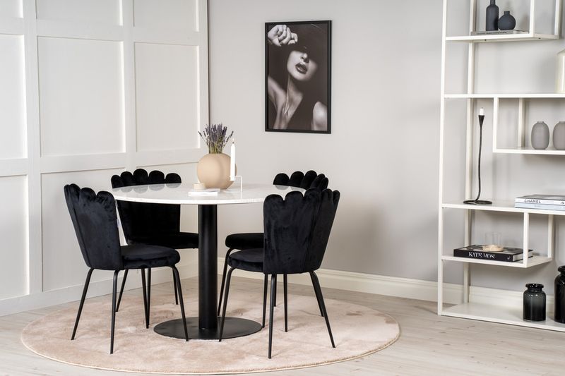 Venture Home Limhamn & Razzia 4 st Matstolar Svart + Runt Matbord ⌀106 Vit