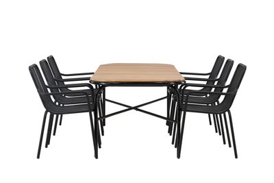 Venture Home Holmbeck & Peking Rektangulärt Matbord 200 x 90 Natur + 6 st Matstolar Svart