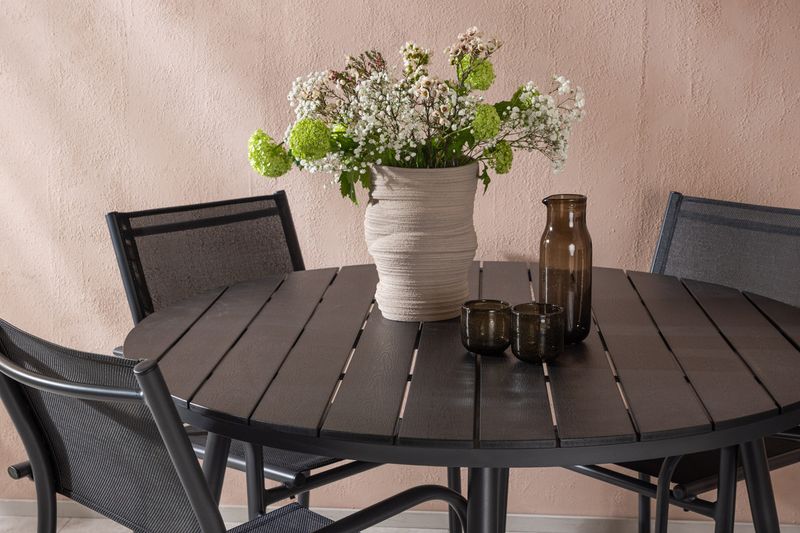 Venture Home Break & Santorini Runt Matbord ⌀120 Svart + 4 st Matstolar Svart