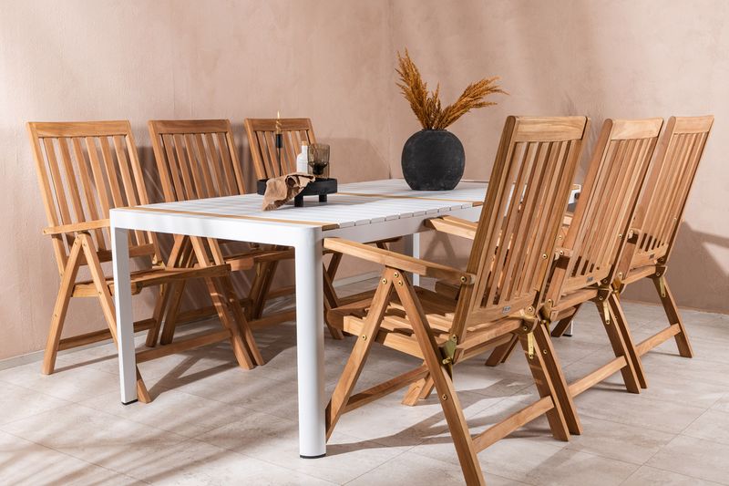 Venture Home Togo & Kenya Rektangulärt Matbord 200 x 100 Vit + 6 st Positionsstolar Natur