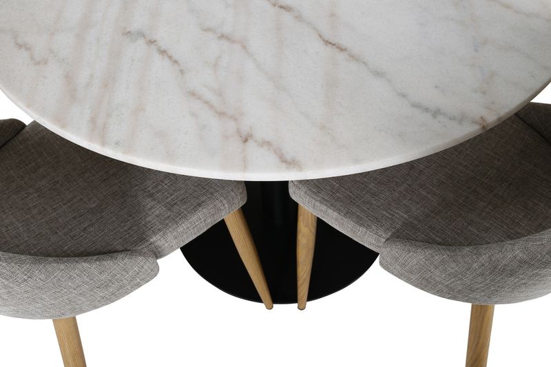 Venture Home Leone & Estelle 4 st Matstolar Ljusgrå + Runt Matbord ⌀106 Vit