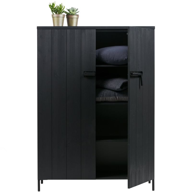 WOOOD BRUUT 2-dörrars Skåp Borstad Furu Svart