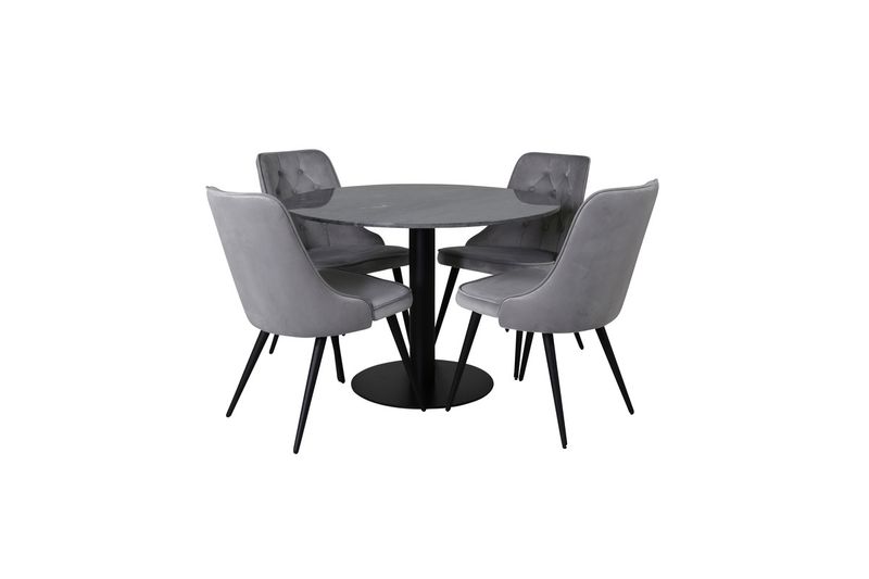 Venture Home Estelle & Velvet Deluxe Runt 4 st Matbord ⌀106 Mörkgrå + Matstolar Ljusgrå