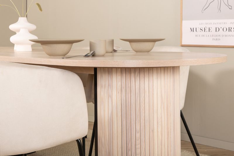 Venture Home Berit & Bianca 4 st Matstolar Beige + Ovalt Matbord 200 x 90 Vitputsad