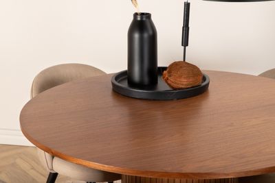 Venture Home Bianca & Velvet Runt Matbord ⌀110 Valnöt + 4 st Matstolar Beige