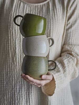 Bloomingville Addison Mugg, Grön, Stengods - 6-pack