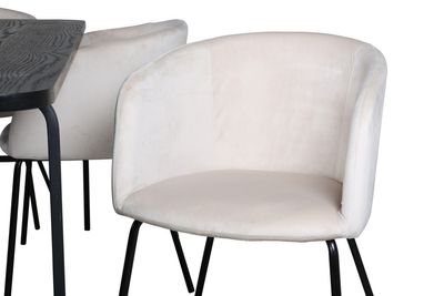 Venture Home Berit & Uno 6 st Matstolar Beige + Rektangulärt Matbord 200 x 90 Svart