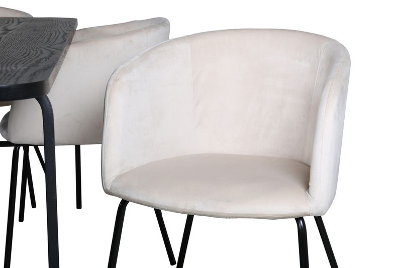 Venture Home Berit & Uno 6 st Matstolar Beige + Rektangulärt Matbord 200 x 90 Svart