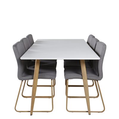 Venture Home Mace & Polar 6 st Matstolar Grå + Rektangulärt Matbord 180 x 90 Vit