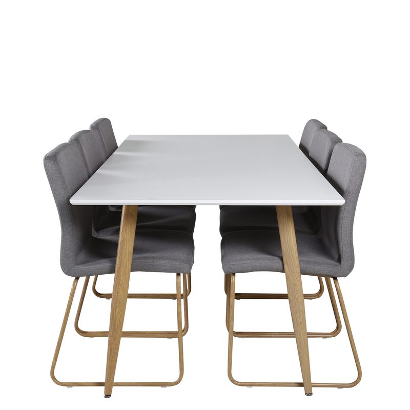Venture Home Mace & Polar 6 st Matstolar Grå + Rektangulärt Matbord 180 x 90 Vit