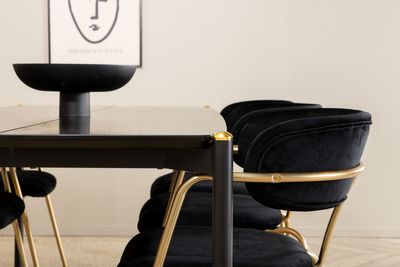 Venture Home Arrow & Pelle 6 st Matstolar Svart + Rektangulärt Matbord 190 x 90 Svart