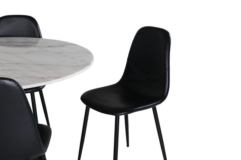 Venture Home Polar & Estelle 6 st Matstolar Svart + Runt Matbord ⌀106 Vit