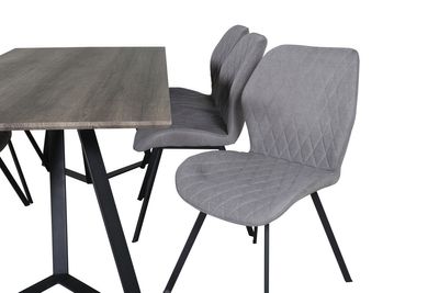 Venture Home Gemma & Marina 6 st Matstolar Grå + Rektangulärt Matbord 180 x 90 Natur