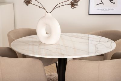 Venture Home Berit & Estelle 4 st Matstolar Beige + Runt Matbord ⌀106 Vit