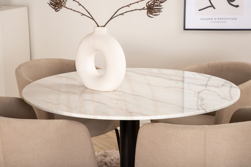 Venture Home Berit & Estelle 4 st Matstolar Beige + Runt Matbord ⌀106 Vit