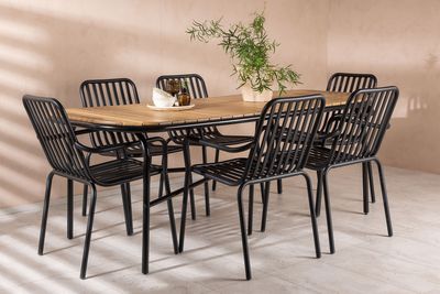 Venture Home Holmbeck & Peking Rektangulärt Matbord 200 x 90 Natur + 6 st Matstolar Svart