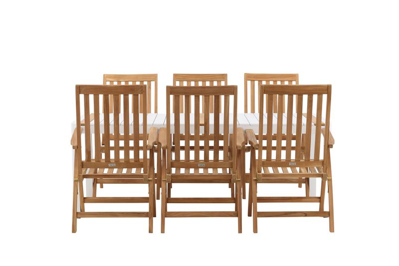 Venture Home Togo & Kenya Rektangulärt Matbord 200 x 100 Vit + 6 st Positionsstolar Natur