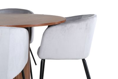 Venture Home Berit & Bianca 4 st Matstolar Grå + Runt Matbord ⌀110 Valnöt