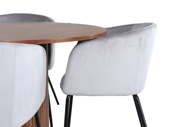 Venture Home Berit & Bianca 4 st Matstolar Grå + Runt Matbord ⌀110 Valnöt