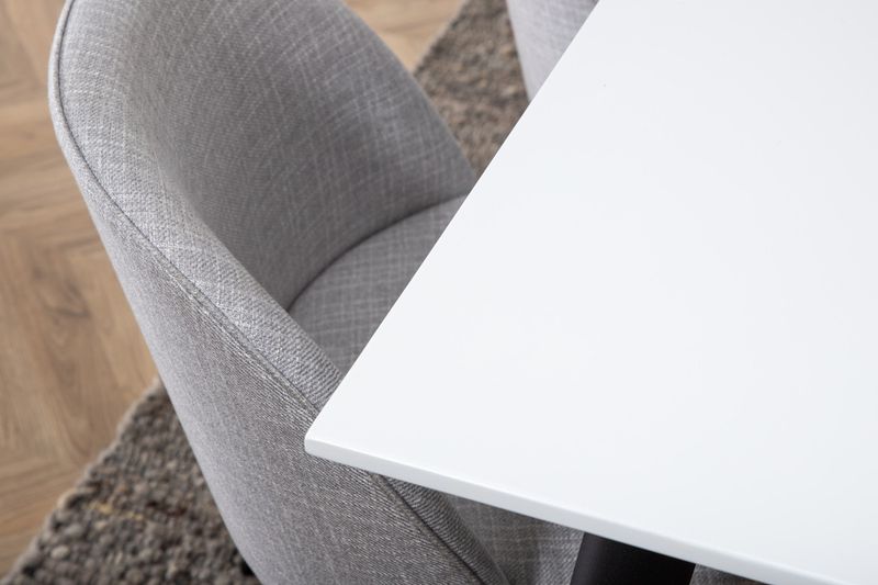 Venture Home Jimmy & Velvet Rektangulärt Matbord 195 x 90 Vit + 6 st Matstolar Grå