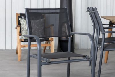 Venture Home Julian & Santorini Rektangulärt Matbord 210 x 100 Natur + 6 st Matstolar Svart