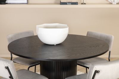 Venture Home Kenth & Bianca 4 st Matstolar Grå + Runt Matbord ⌀110 Svart