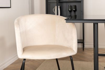 Venture Home Berit & Leif 6 st Matstolar Beige + Rektangulärt Matbord 200 x 90 Svart