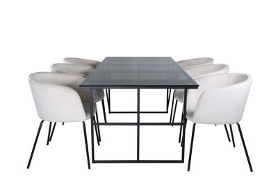 Venture Home Berit & Leif 6 st Matstolar Beige + Rektangulärt Matbord 200 x 90 Svart