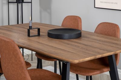 Venture Home Polar & Inca 4 st Matstolar Brun + Rektangulärt Matbord 160 x 85 Valnöt