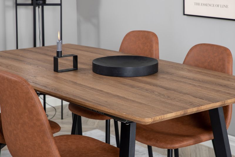 Venture Home Polar & Inca 4 st Matstolar Brun + Rektangulärt Matbord 160 x 85 Valnöt