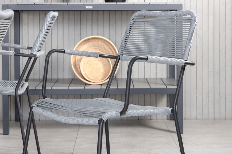 Venture Home Marbella & Lindos Rektangulärt Matbord 160 x 100 Svart + 6 st Matstolar Grå