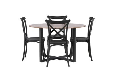 Venture Home Crosett & Durango 4 st Matstolar Svart + Runt Matbord ⌀120 Valnöt
