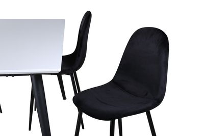 Venture Home Jimmy & Polar Rektangulärt Matbord 150 x 90 Vit + 4 st Matstolar Svart