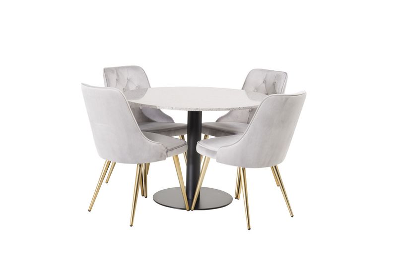 Venture Home Razzia & Velvet Deluxe Runt Matbord ⌀106 Grå + 4 st Matstolar Grå