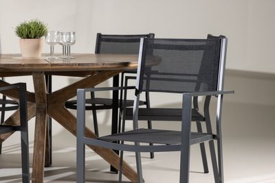 Venture Home Copacabana & Rosario 6 st Matstolar Svart + Runt Matbord ⌀140 Brun