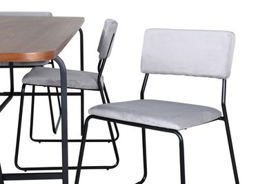 Venture Home Kenth & Uno 6 st Matstolar Grå + Rektangulärt Matbord 200 x 90 Natur