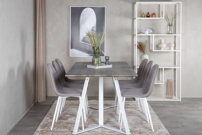 Venture Home Marina & Polar Rektangulärt Matbord 180 x 90 Grå + 6 st Matstolar Grå