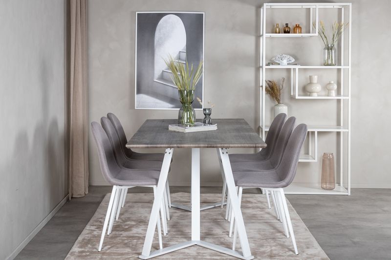 Venture Home Marina & Polar Rektangulärt Matbord 180 x 90 Grå + 6 st Matstolar Grå