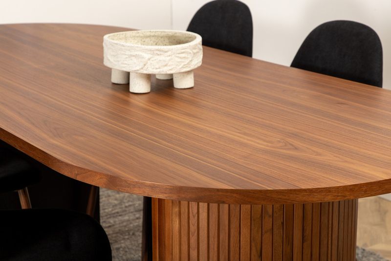 Venture Home Bianca & Polar Ovalt Matbord 200 x 90 Valnöt + 6 st Matstolar Svart