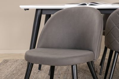 Venture Home Jimmy & Velvet Rektangulärt Matbord 195 x 90 Vit + 6 st Matstolar Grå