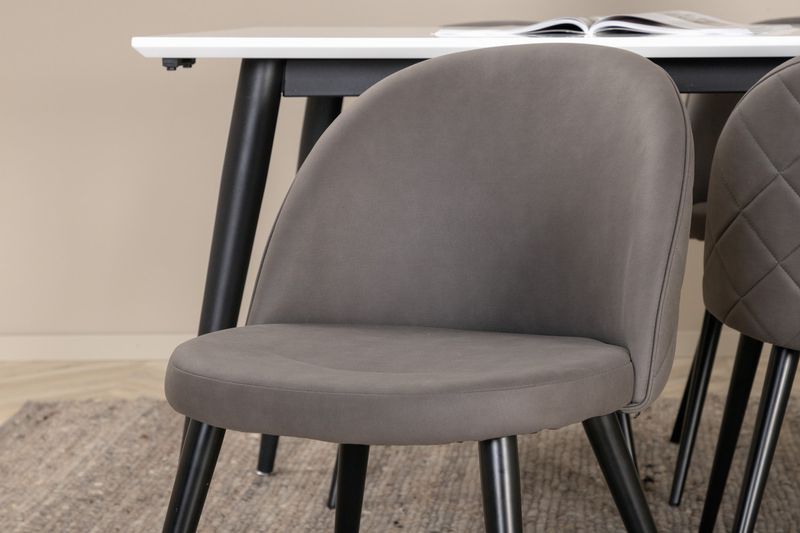 Venture Home Jimmy & Velvet Rektangulärt Matbord 195 x 90 Vit + 6 st Matstolar Grå