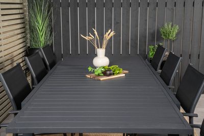 Venture Home Santorini & Marbella Matstolar 8-pack Svart + Rektangulärt Matbord 160 x 100 Svart